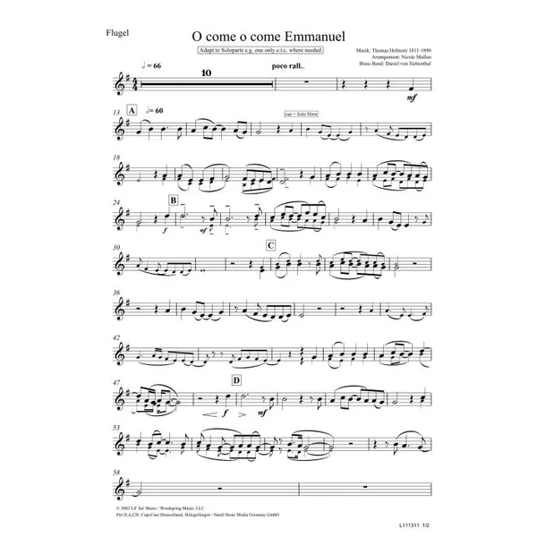 Produktbild des Artikels O Come, O Come Emmanuel (Flügelhorn) (Noten - Download)