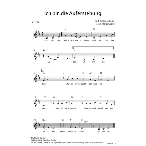 Produktbild des Artikels Ich bin die Auferstehung (Noten - Download)