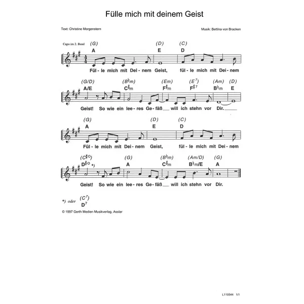 Produktbild des Artikels Fülle mich mit deinem Geist (Noten - Download)