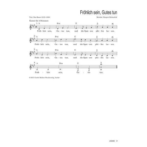 Produktbild des Artikels Fröhlich sein, gutes tun (Noten - Download)