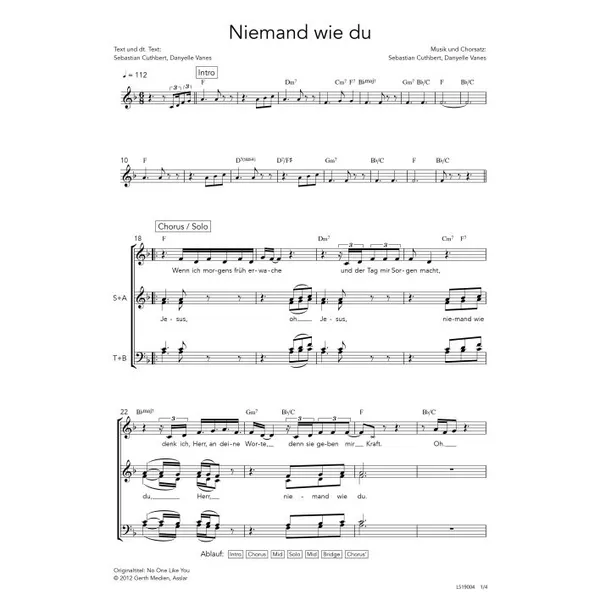 Produktbild des Artikels Niemand wie du (Noten - Download)