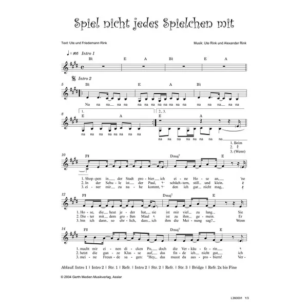 Produktbild des Artikels Spiel nicht jedes Spielchen mit (Noten - Download)