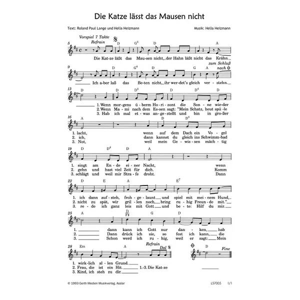 Produktbild des Artikels Die Katze lässt das Mausen nicht (Noten - Download)