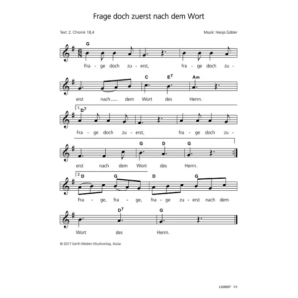Produktbild des Artikels Frage doch zuerst nach dem Wort (Noten - Download)