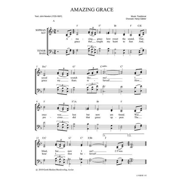 Produktbild des Artikels Amazing Grace (Noten - Download)
