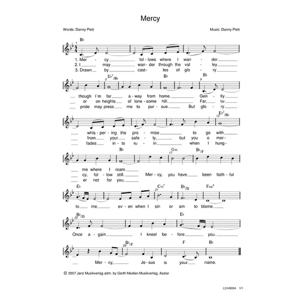 Produktbild des Artikels Mercy (Noten - Download)