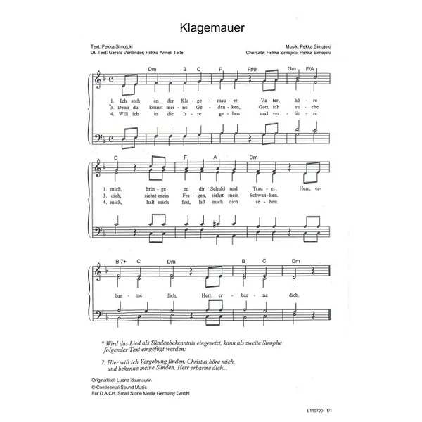 Produktbild des Artikels Klagemauer (Noten - Download)