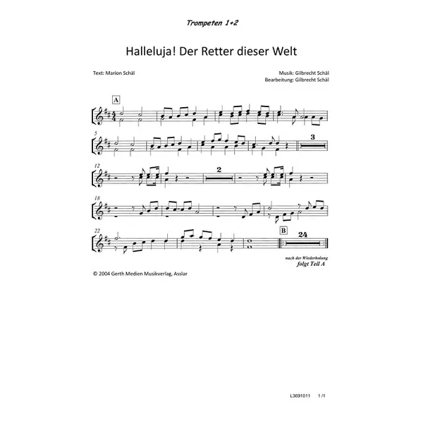 Produktbild des Artikels Halleluja! Der Retter dieser Welt ist da (Trompete 1+2 / Posaune) (Noten - Download)