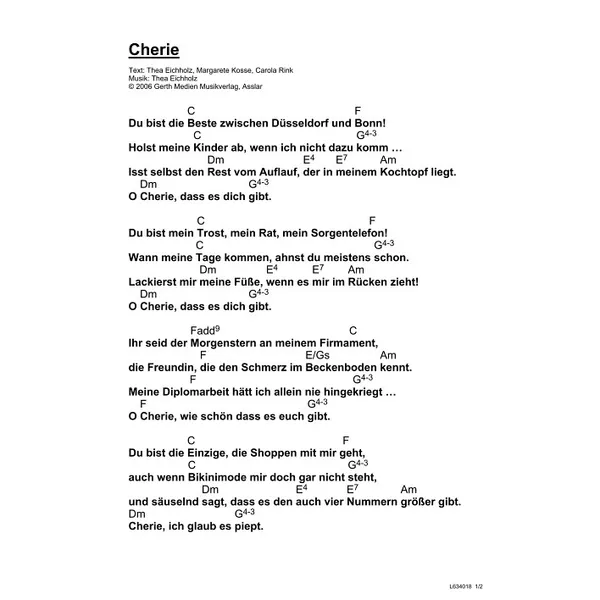 Produktbild des Artikels Cherie (Noten - Download)