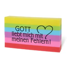 Produktbild des Artikels Radiergummi "Gott liebt mich mit meinen Fehlern" (Schreibwaren)