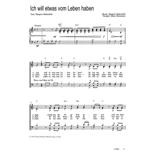 Produktbild des Artikels Ich will etwas vom Leben haben (Noten - Download)