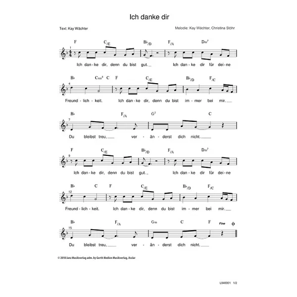 Produktbild des Artikels Ich danke dir (Noten - Download)