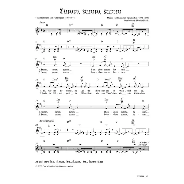 Produktbild des Artikels Summ, summ, summ (Noten - Download)