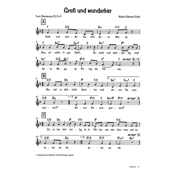 Produktbild des Artikels Groß und wunderbar (Noten - Download)