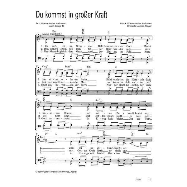 Produktbild des Artikels Du kommst in großer Kraft (Noten - Download)