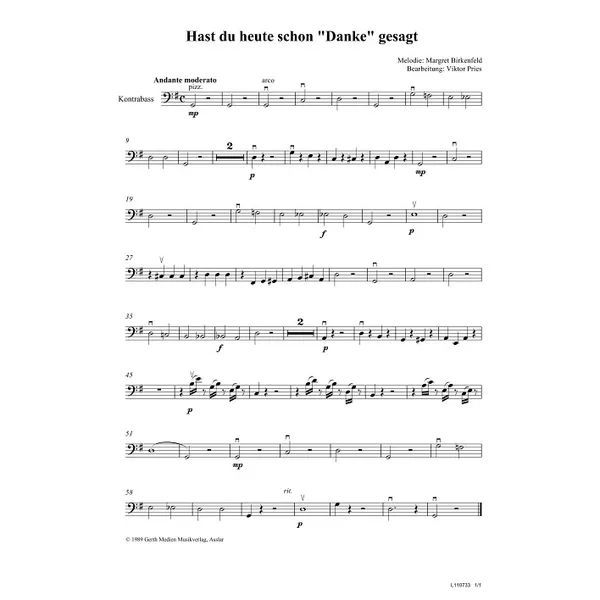 Produktbild des Artikels Hast du heute schon danke gesagt (Kontrabass) (Noten - Download)