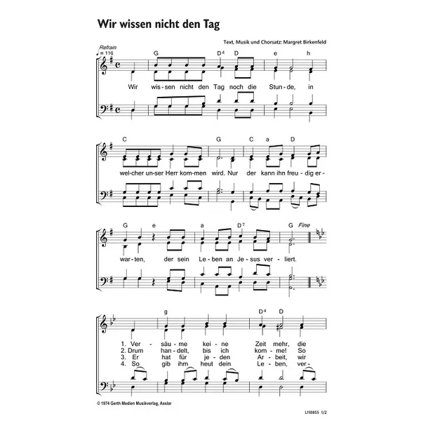 Produktbild des Artikels Wir wissen nicht den Tag (Noten - Download)