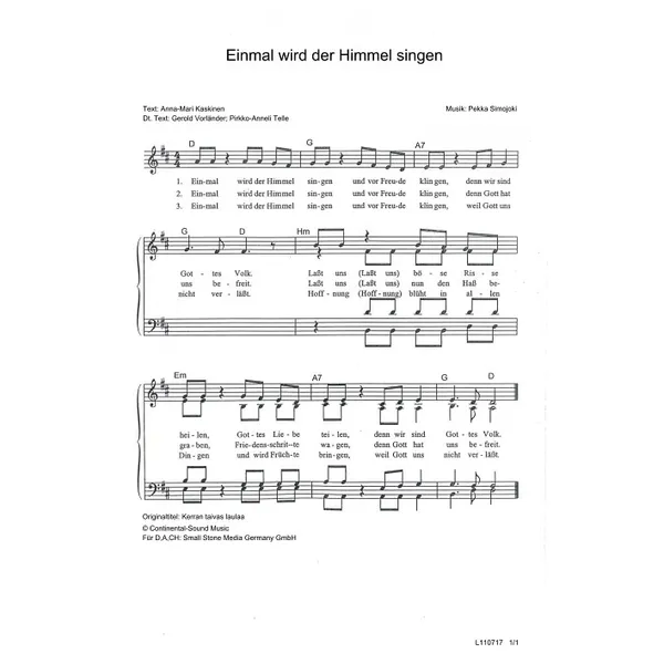 Produktbild des Artikels Einmal wird der Himmel singen (Noten - Download)