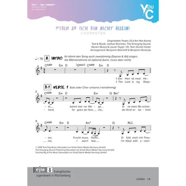 Produktbild des Artikels Psalm 23 (Ich bin nicht allein) (Noten - Download)