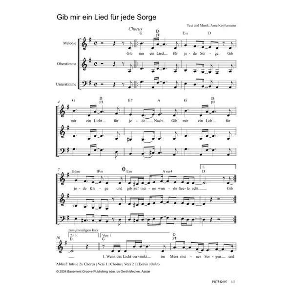Produktbild des Artikels Gib mir ein Lied für jede Sorge (Noten - Download)