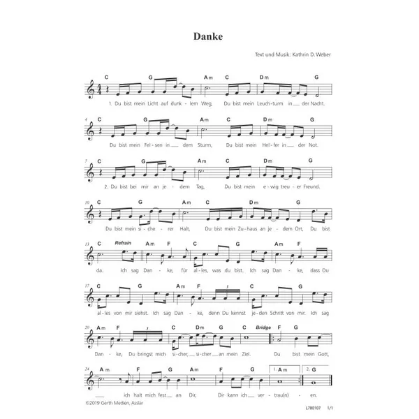 Produktbild des Artikels Danke (Noten - Download)