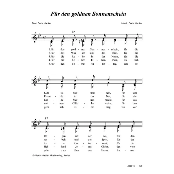 Produktbild des Artikels Für den goldnen Sonnenschein (Noten - Download)