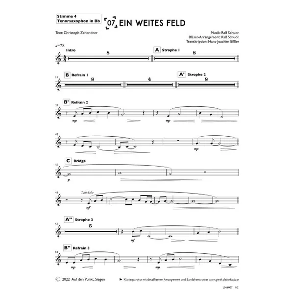 Produktbild des Artikels Ein weites Feld (Tenorsaxophon in Bb) (Noten - Download)