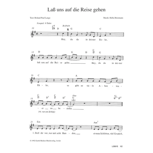 Produktbild des Artikels Lass uns auf die Reise gehn (Noten - Download)