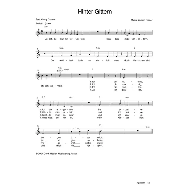Produktbild des Artikels Hinter Gittern (Noten - Download)