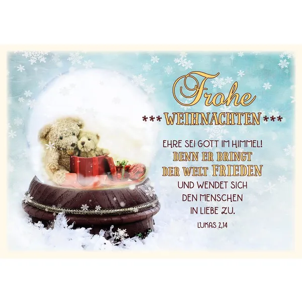 Produktbild des Artikels Postkartenserie "Frohe Weihnachten - Schneekugel Teddy" 12 Stk. (Schreibwaren)