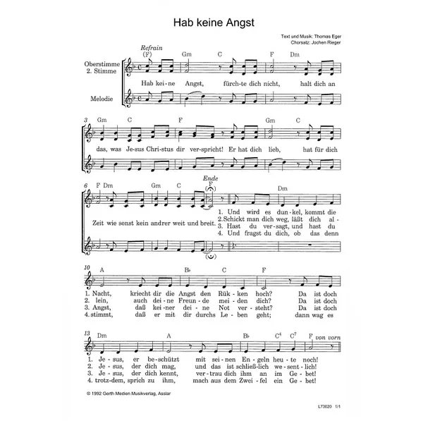 Produktbild des Artikels Hab keine Angst (Noten - Download)