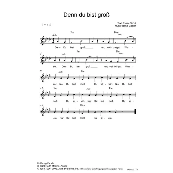 Produktbild des Artikels Denn du bist groß (Noten - Download)