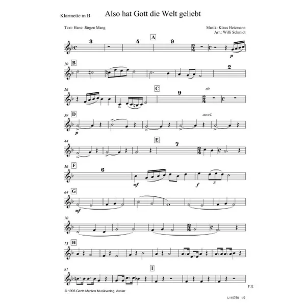 Produktbild des Artikels Also hat Gott die Welt geliebt (Klarinette in B) (Noten - Download)