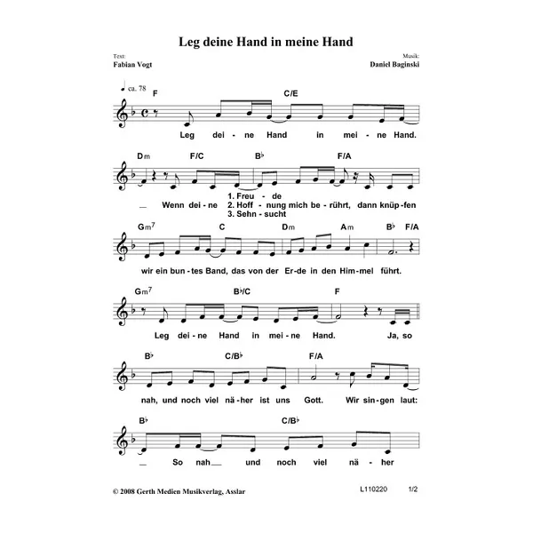 Produktbild des Artikels Leg deine Hand in meine Hand (Noten - Download)
