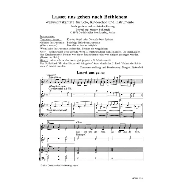 Produktbild des Artikels Lasset uns gehen nach Bethlehem (Noten - Download)
