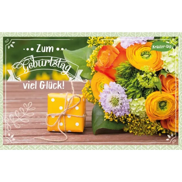 Produktbild des Artikels Kräuter-Dip-Postkarte - Zum Geburtstag viel Glück! (Lebensmittel)