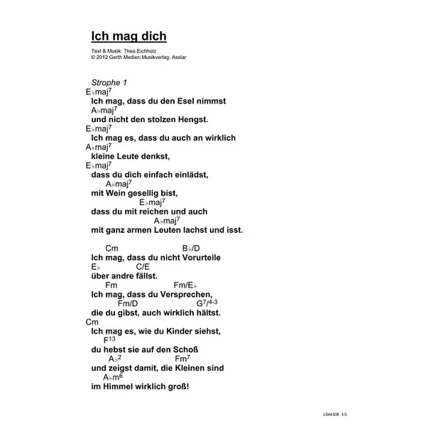 Produktbild des Artikels Ich mag dich (Noten - Download)