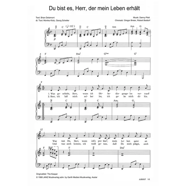 Produktbild des Artikels Du bist es, Herr, der mein Leben erhält (Noten - Download)