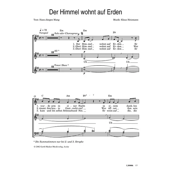 Produktbild des Artikels Der Himmel wohnt auf Erden (Noten - Download)