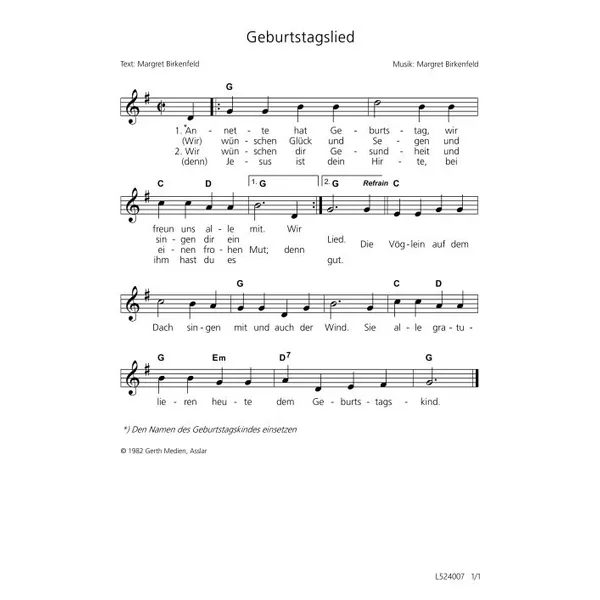 Produktbild des Artikels Geburtstagslied (Noten - Download)