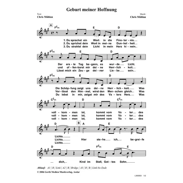 Produktbild des Artikels Geburt meiner Hoffnung (Noten - Download)