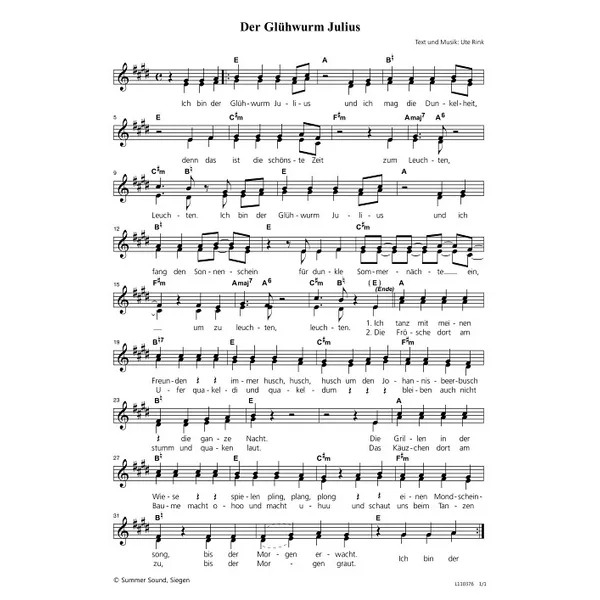 Produktbild des Artikels Der Glühwurm Julius (Noten - Download)