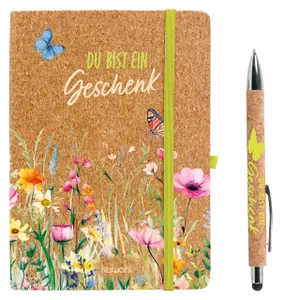 Produktbild des Artikels Set: Notizbuch Kork+Kugelschreiber "Du bist ein Geschenk" (Schreibwaren - Hardcover)