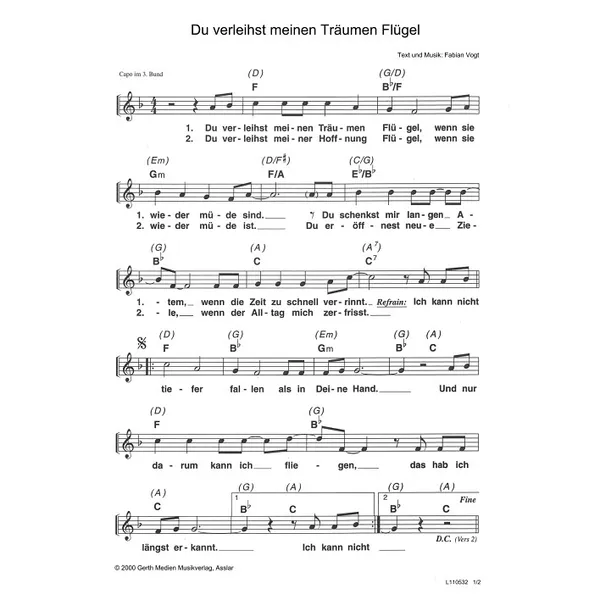 Produktbild des Artikels Du verleihst meinen Träumen Flügel (Noten - Download)