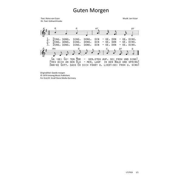 Produktbild des Artikels Guten Morgen (Noten - Download)