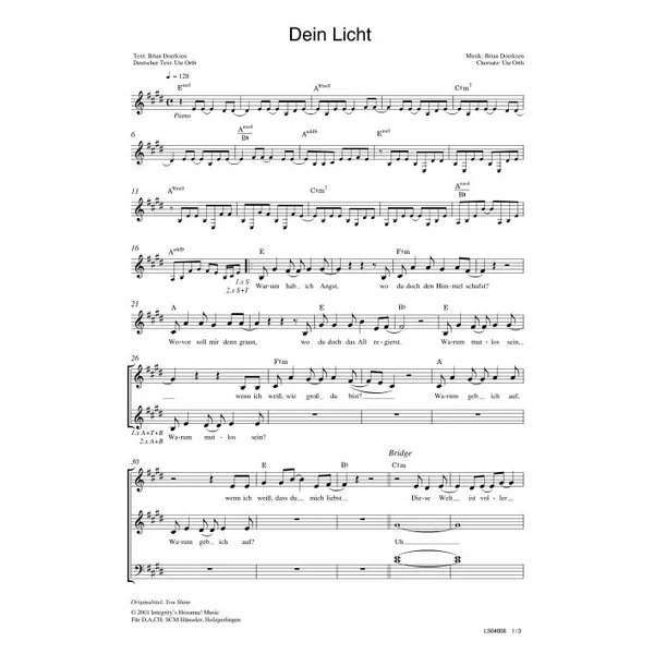 Produktbild des Artikels Dein Licht (Noten - Download)