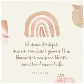 Produktbild des Artikels Holzschild quadratisch - Wunderbar sind deine Werke (Regenbogen) ()