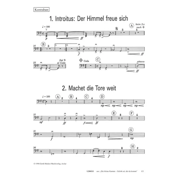 Produktbild des Artikels Gelobt sei, der da kommt (Kontrabass) (Noten - Download)