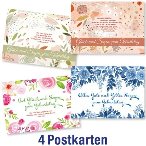 Produktbild des Artikels Postkartenserie: Geburtstag - gemischte Grafikmotive 4 Stk. (Schreibwaren)