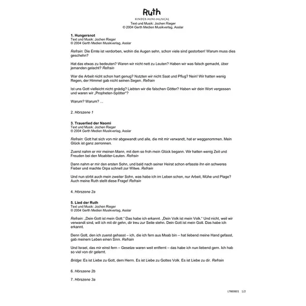 Produktbild des Artikels Ruth (Liedtexte) (Noten - Download)